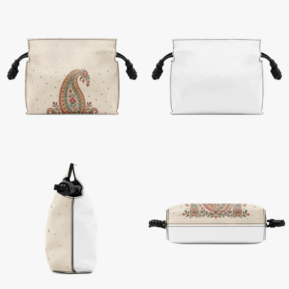 Embroidered Buta — Ivory Drawstring Pouch Bag — view 4