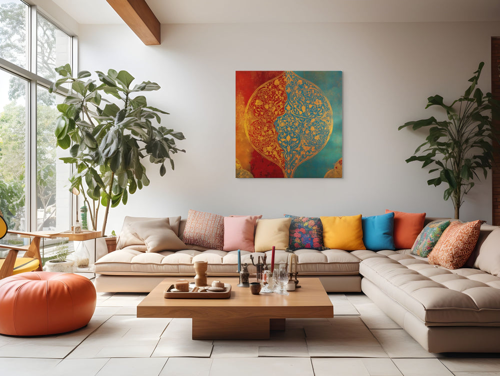Harmony of Two Worlds – Mughal Inspired Abstract Floral Canvas Art — view 6