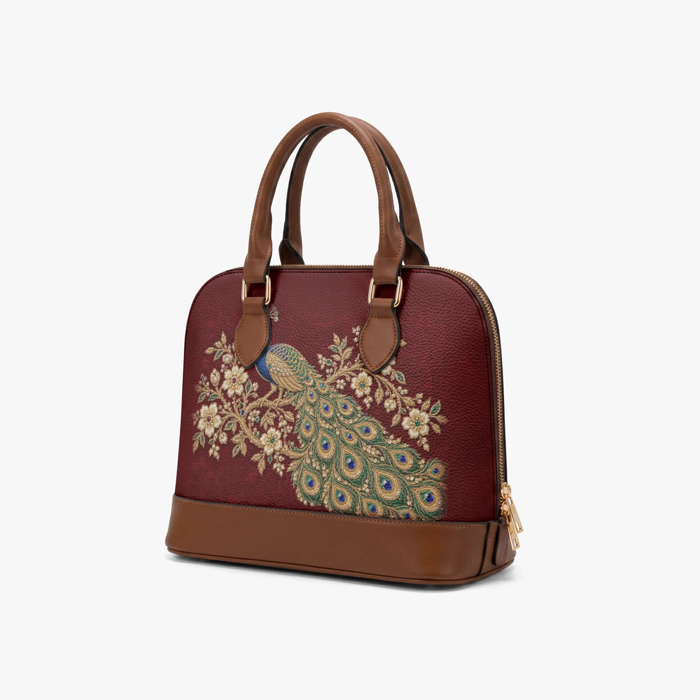Zardozi Peacock — Maroon & Gold Dome Handbag — view 2