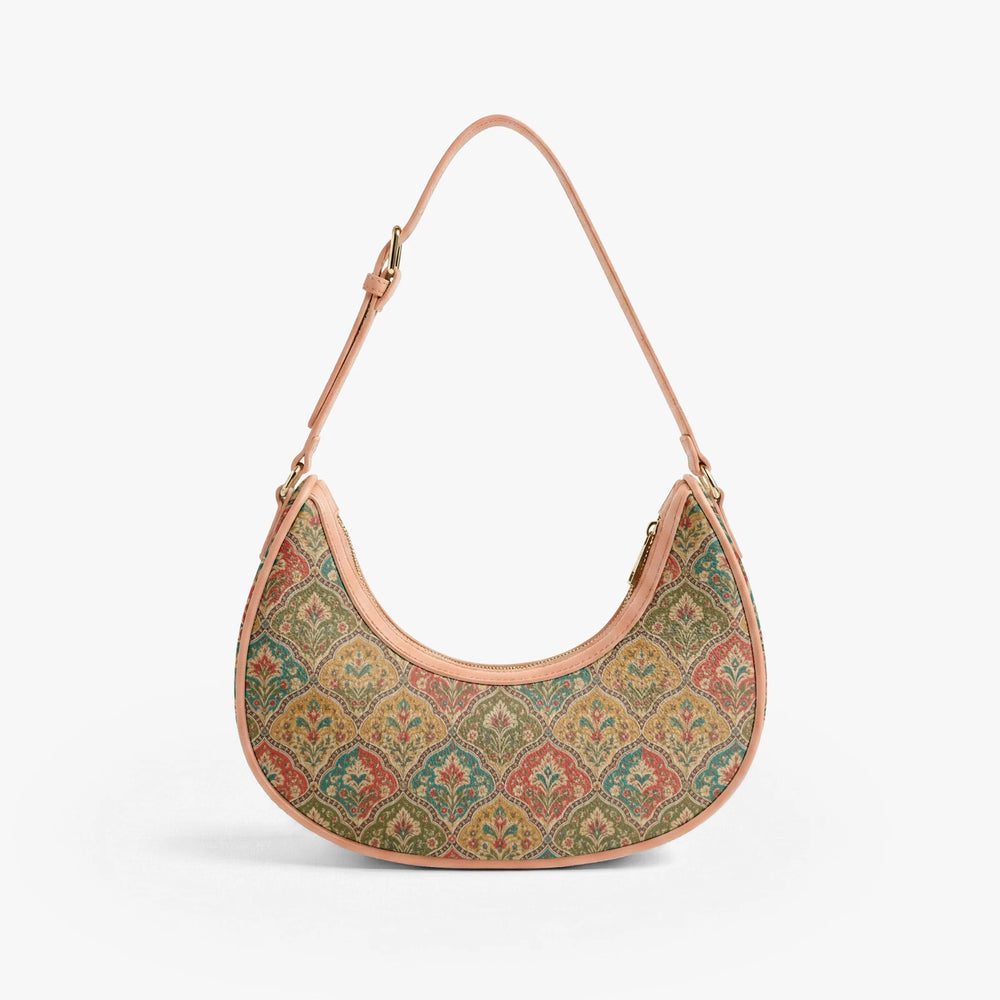 Mehrab Block Print — Ochre & Teal Crescent Shoulder Bag — view 5