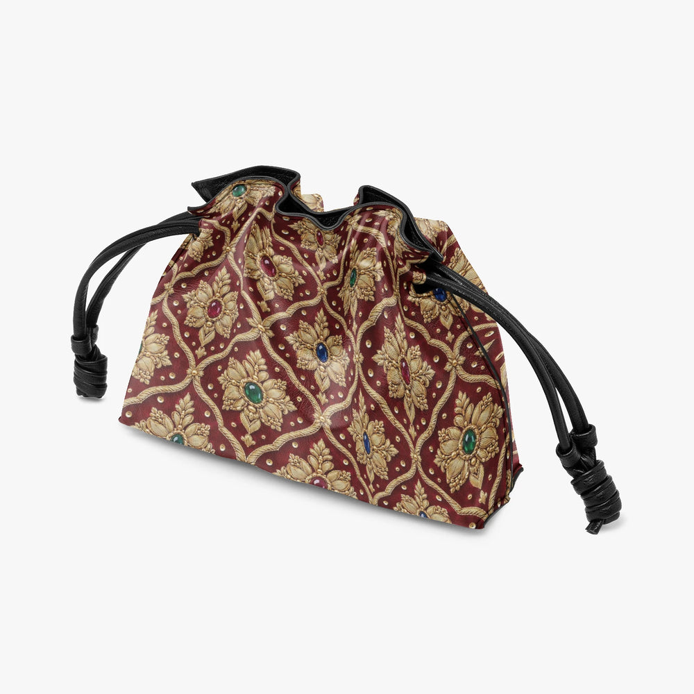 Shahi Zardozi — Wine & Gold Drawstring Pouch Bag — view 3