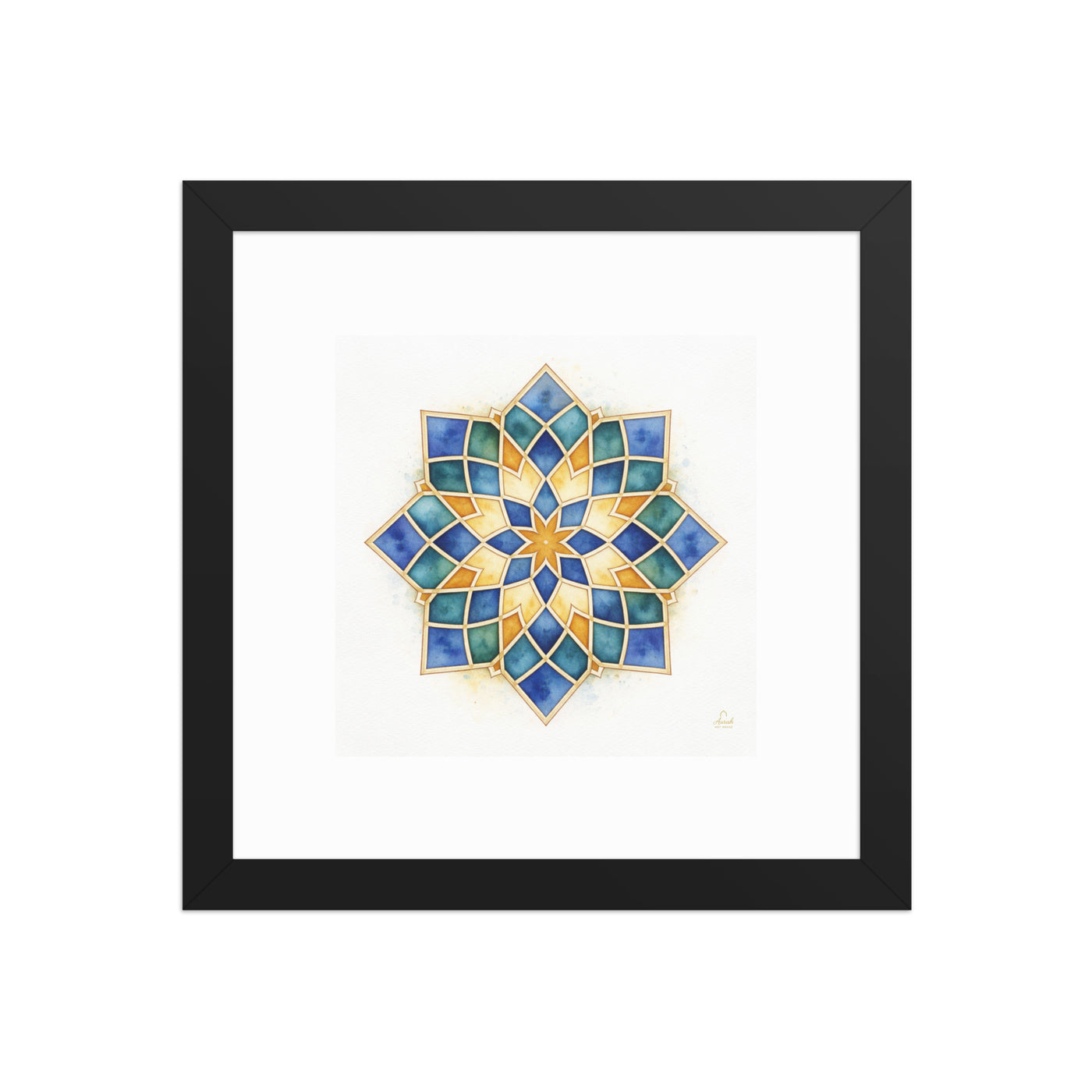 Islamic Geometric Star Pattern Canvas | Mughal Sacred Geometry Wall Art in Sapphire Blue, Teal & Gold — view 1