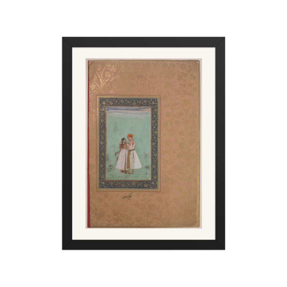 Shah Shuja with a Beloved — Shah Jahan Album Folio | Restored Mughal Wall Art — view 2
