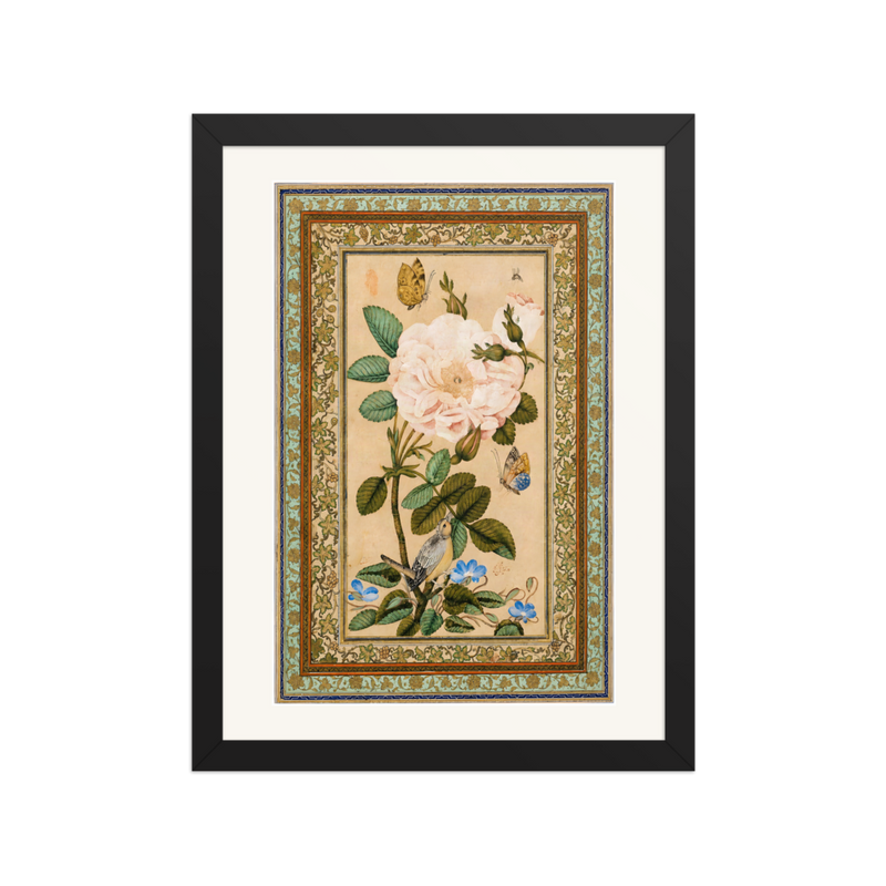 Gul-o Bulbul — A Bird in a Rose Bush | Restored Qajar Painting