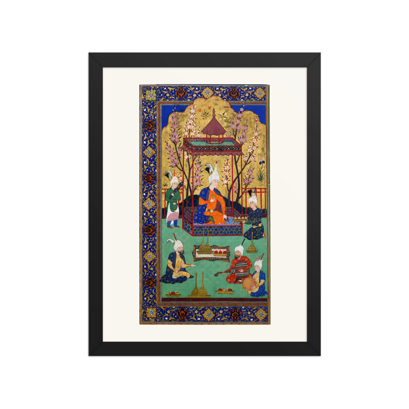 Prince in a Garden Courtyard — Tabriz, 1525 | Restored Persian Wall Art