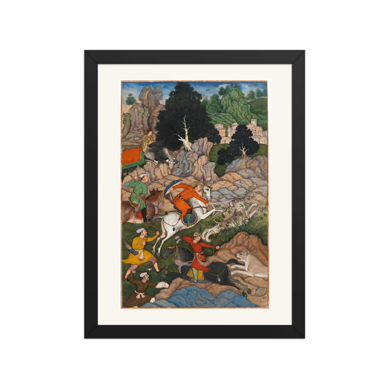 Akbar Hunting — Akbarnama | Restored Mughal Wall Art