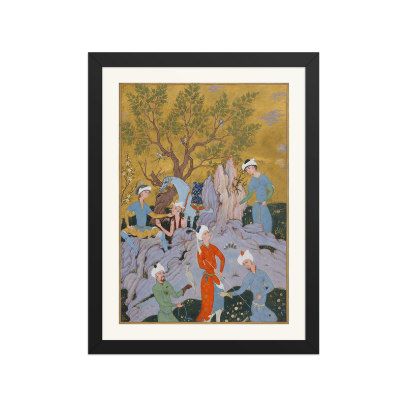 A Princely Hawking Party — Qazvin | Restored Persian Wall Art