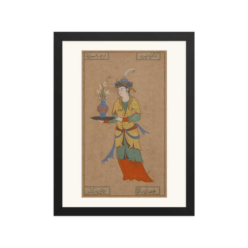 Woman with a Vase of Lilies — Safavid Iran | Restored Persian Wall Art