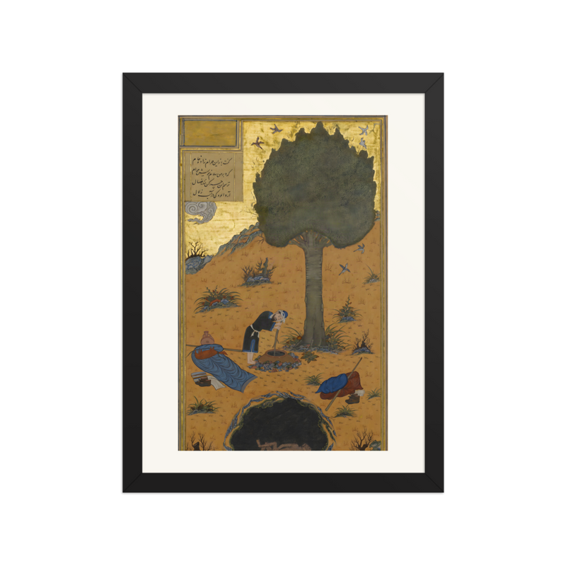 The Braggart Drowned in a Well — Haft Paykar, Herat 1430 | Restored Persian Wall Art