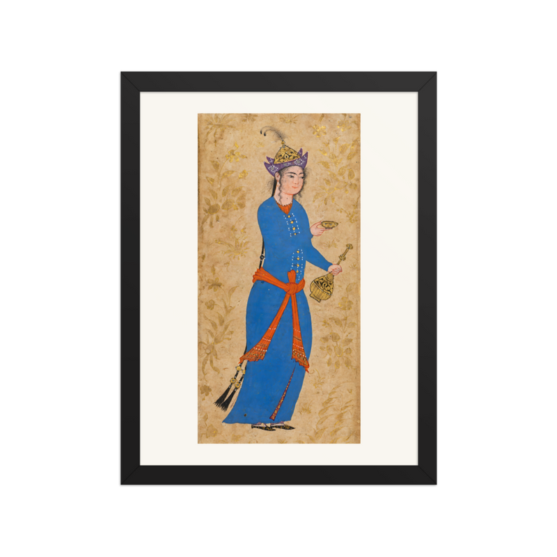 Princess with Wine Bottle and Cup — Safavid Iran | Restored Persian Wall Art