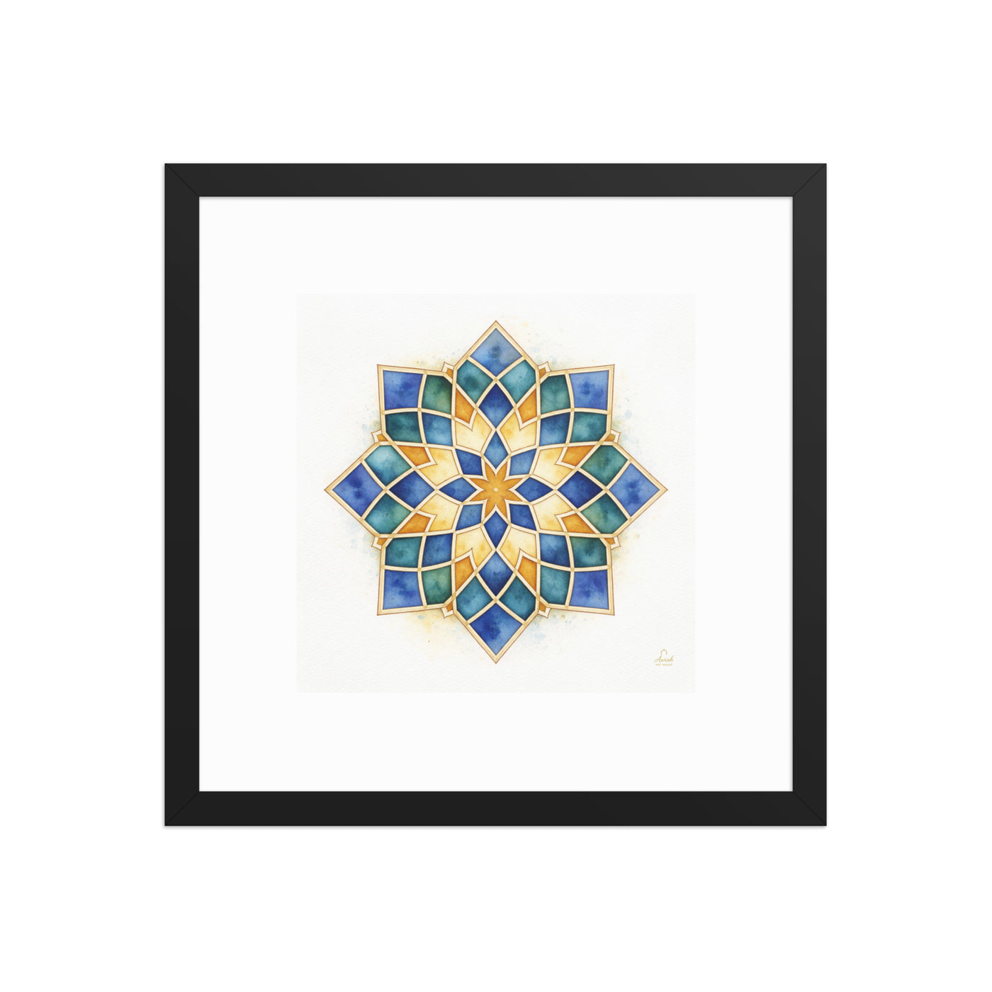 Islamic Geometric Star Pattern Canvas | Mughal Sacred Geometry Wall Art in Sapphire Blue, Teal & Gold — view 4