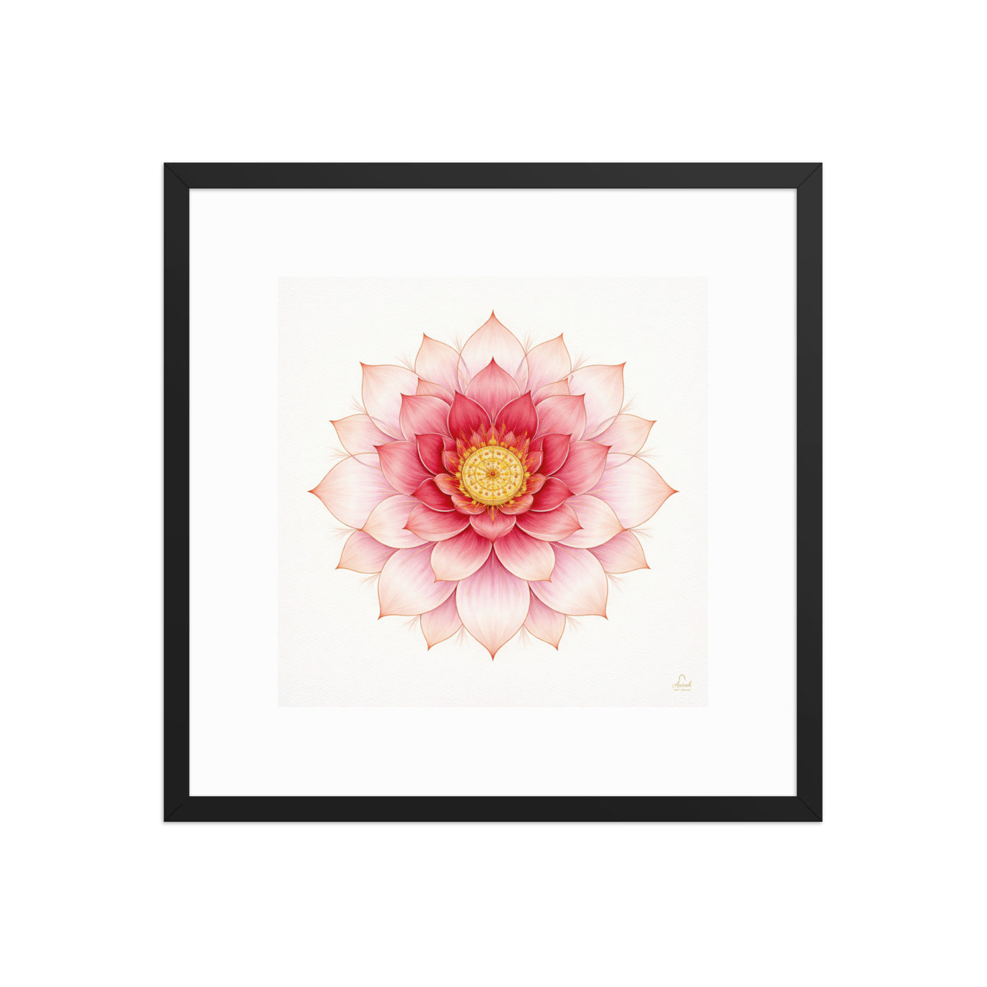Rosette of Noor – Mughal Lotus Mandala Canvas in Pink and Gold — view 1