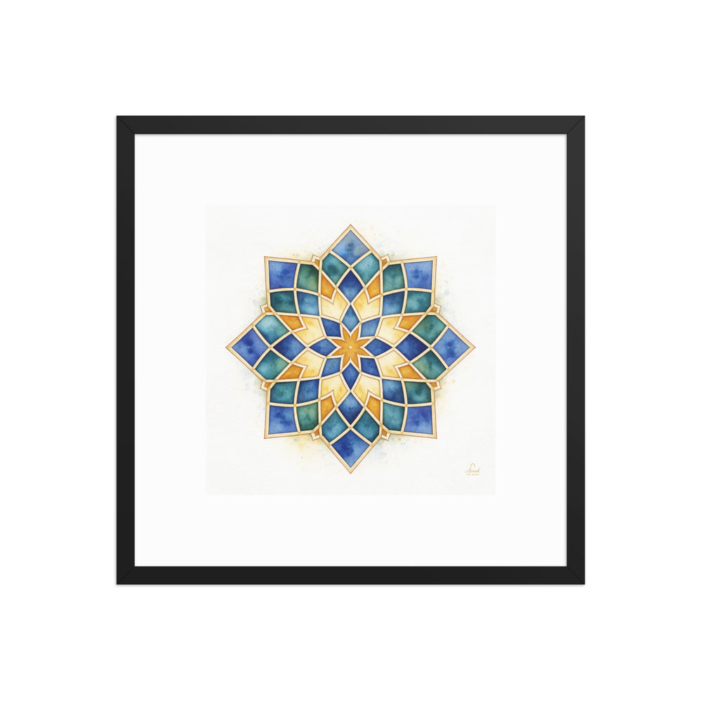 Islamic Geometric Star Pattern Canvas | Mughal Sacred Geometry Wall Art in Sapphire Blue, Teal & Gold — view 7