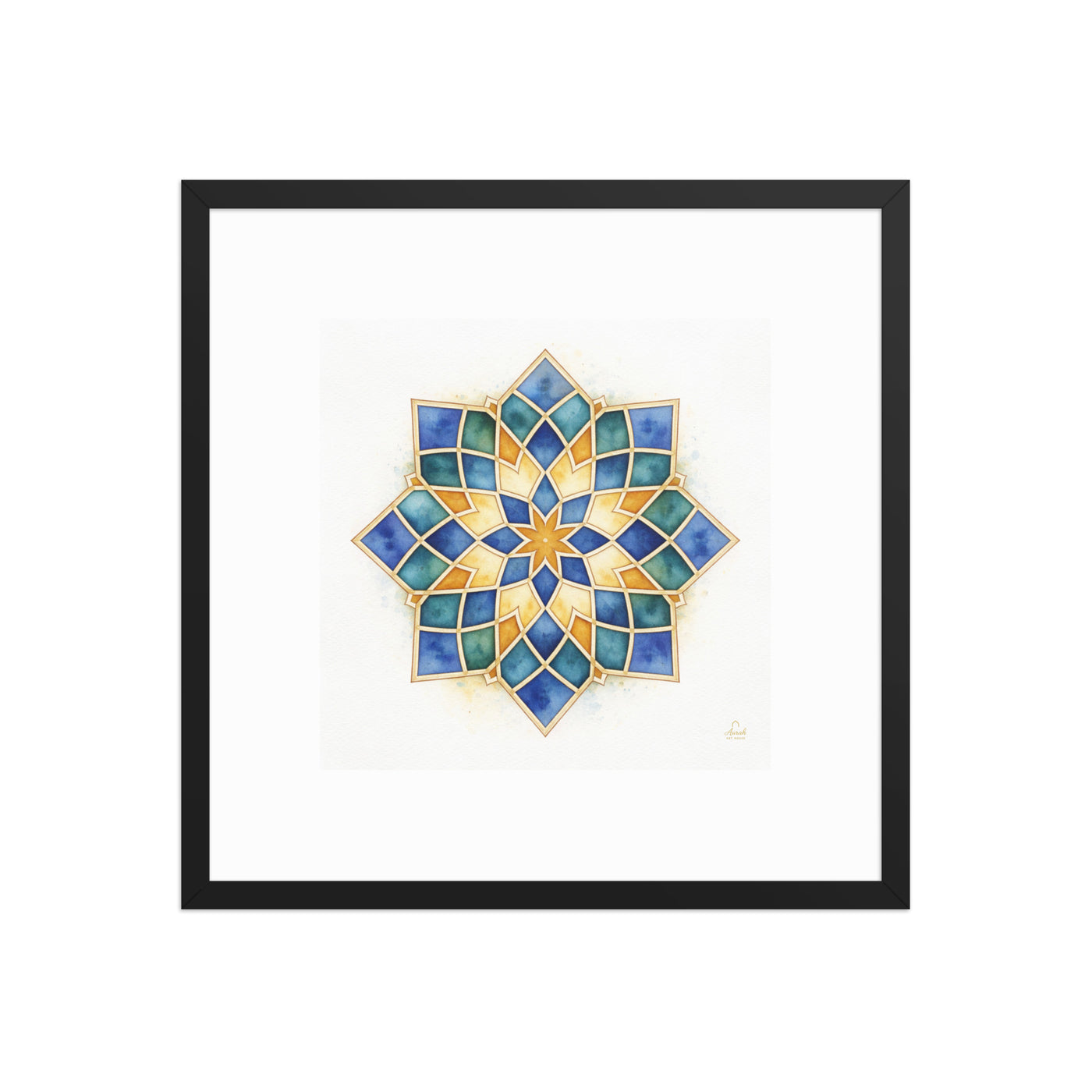 Islamic Geometric Star Pattern Canvas | Mughal Sacred Geometry Wall Art in Sapphire Blue, Teal & Gold — view 7