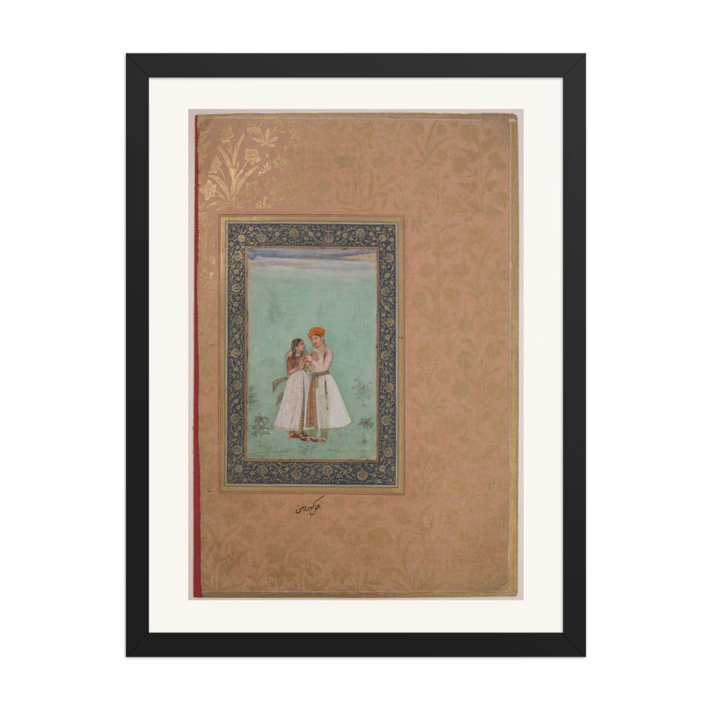 Shah Shuja with a Beloved — Shah Jahan Album Folio | Restored Mughal Wall Art — view 1