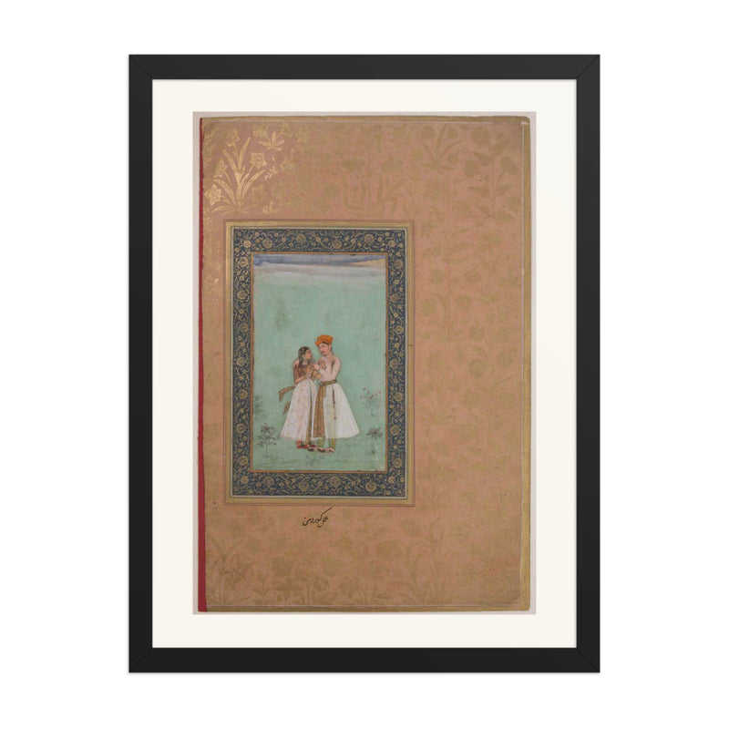 Shah Shuja with a Beloved — Shah Jahan Album Folio | Restored Mughal Wall Art