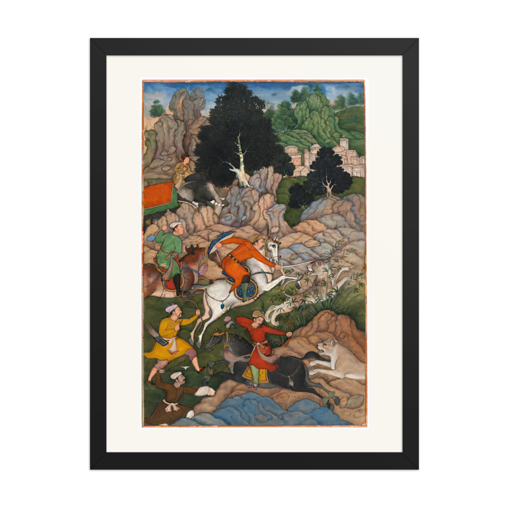Akbar Hunting — Akbarnama | Restored Mughal Wall Art — view 4