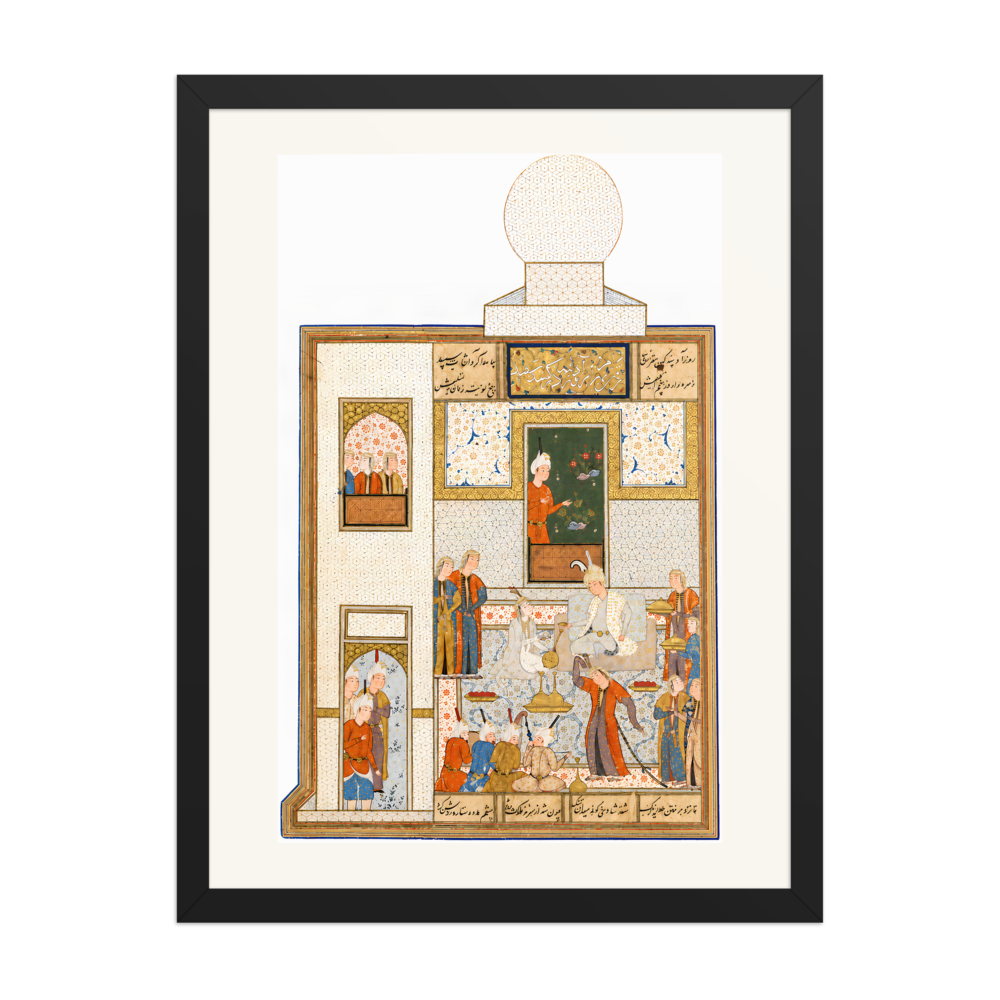 Bahram Visits the White Domed Pavilion — Khamsa of Nizami | Restored Persian Wall Art — view 4