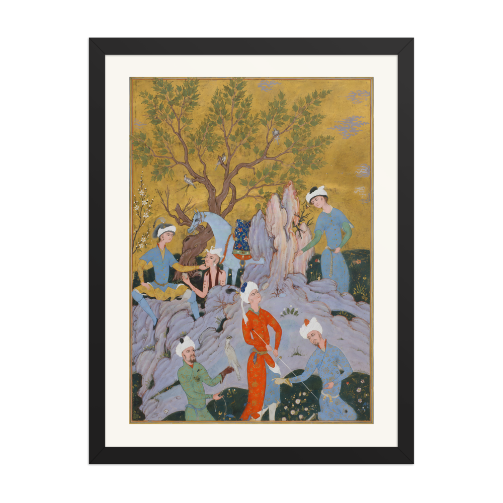 A Princely Hawking Party — Qazvin | Restored Persian Wall Art — view 4