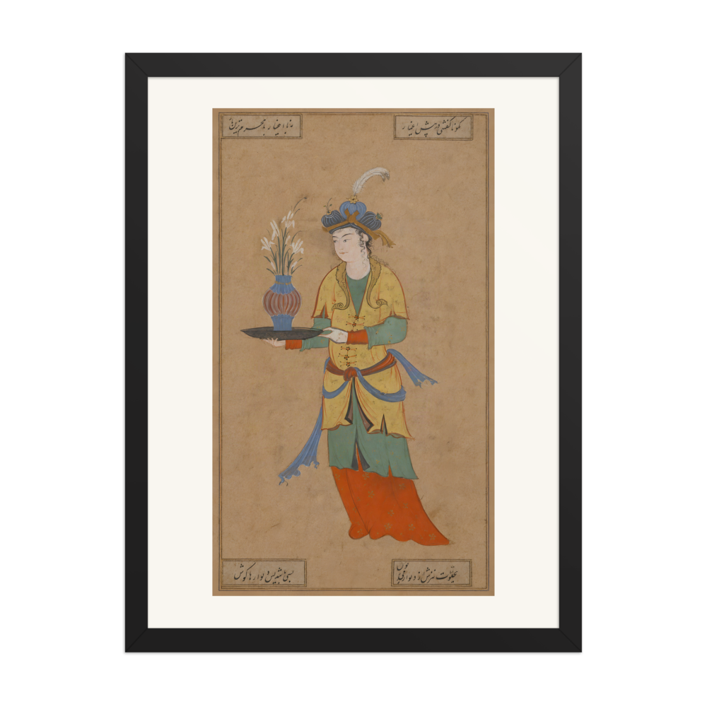 Woman with a Vase of Lilies — Safavid Iran | Restored Persian Wall Art — view 4