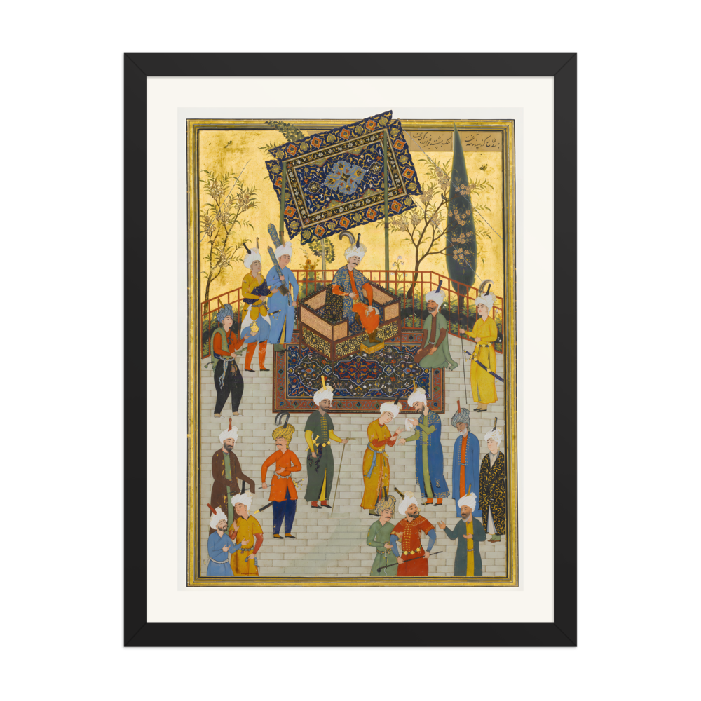 Khusrau Enthroned — Khamsa of Nizami, Herat | Restored Persian Wall Art — view 4