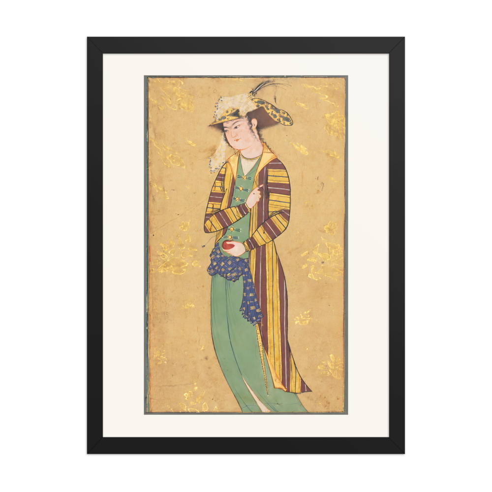 Youth Holding a Pomegranate — Isfahan | Restored Persian Wall Art — view 4