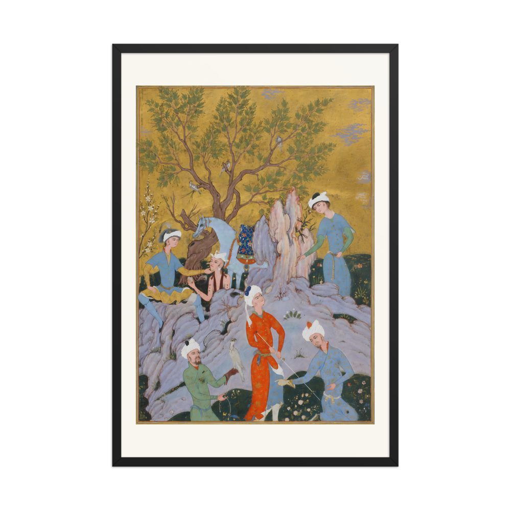 A Princely Hawking Party — Qazvin | Restored Persian Wall Art — view 7