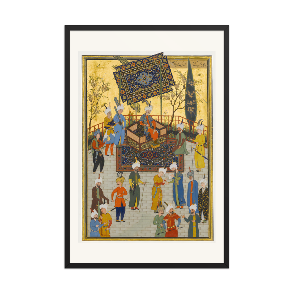 Khusrau Enthroned — Khamsa of Nizami, Herat | Restored Persian Wall Art — view 7