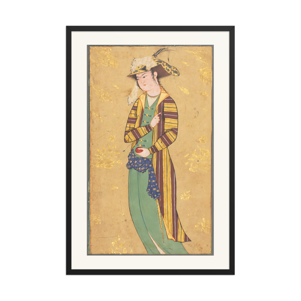 Youth Holding a Pomegranate — Isfahan | Restored Persian Wall Art — view 7