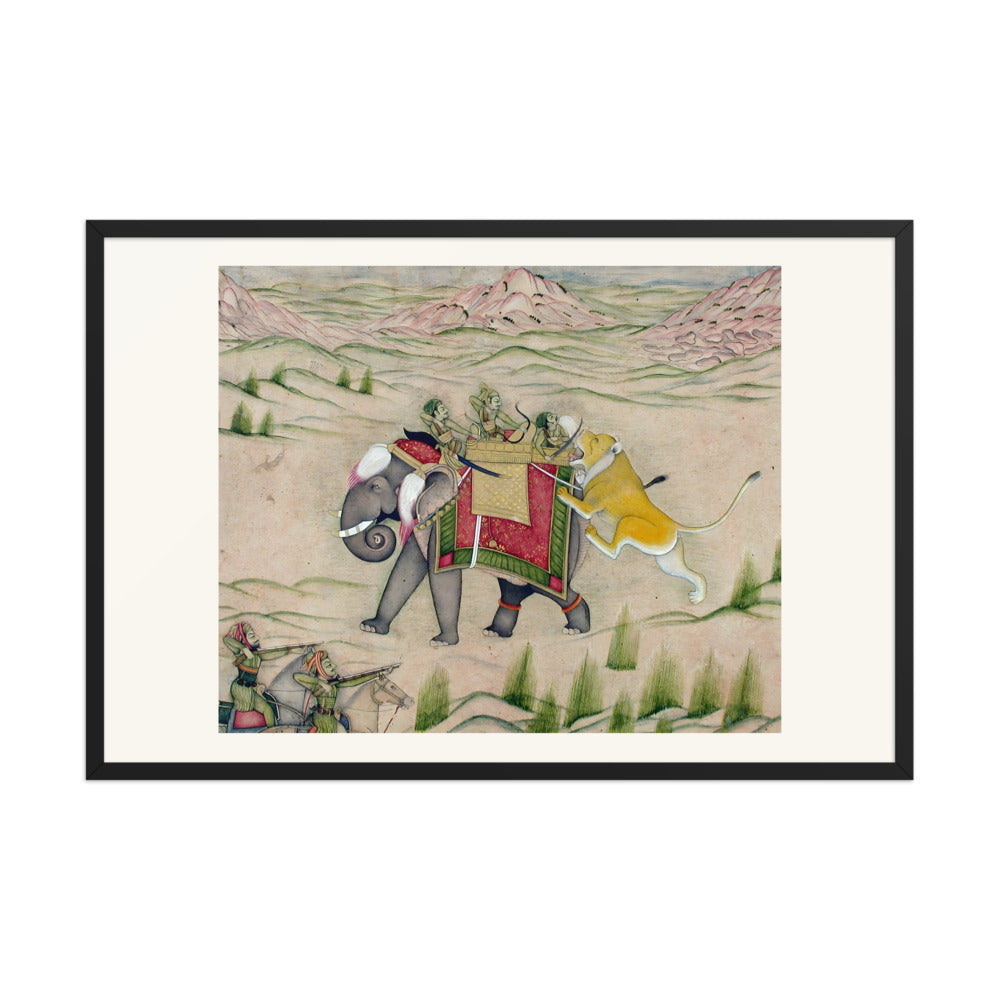 A Lion Attacks the Royal Elephant — Kishangarh Hunt Scene — view 12
