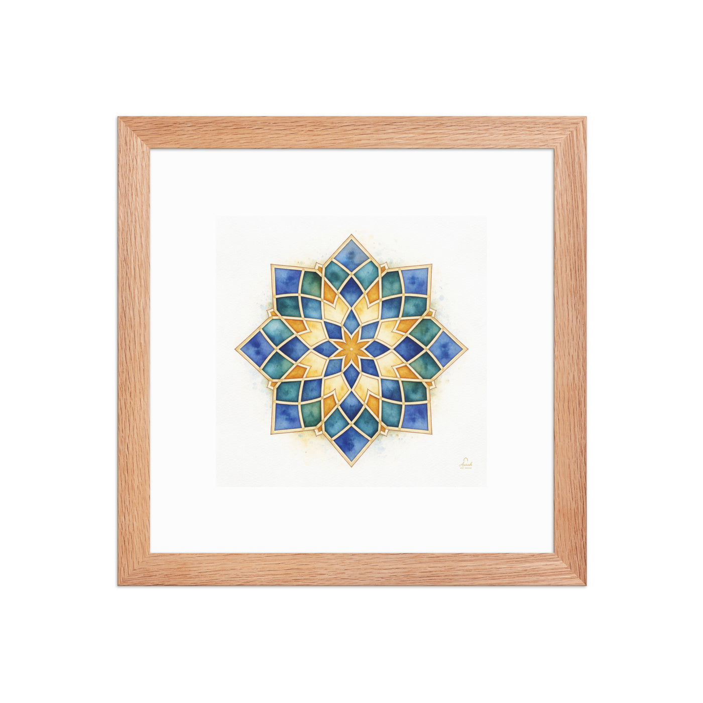 Islamic Geometric Star Pattern Canvas | Mughal Sacred Geometry Wall Art in Sapphire Blue, Teal & Gold — view 2