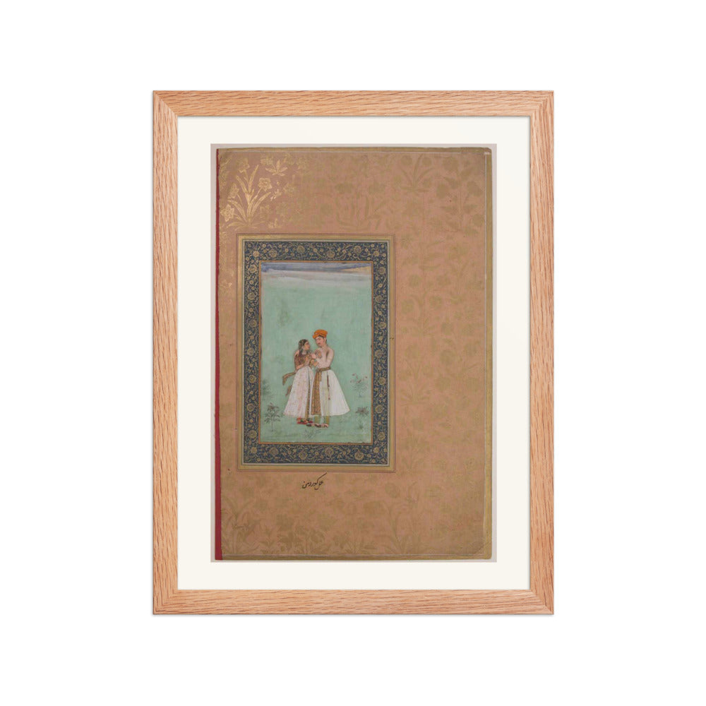 Shah Shuja with a Beloved — Shah Jahan Album Folio | Restored Mughal Wall Art — view 4
