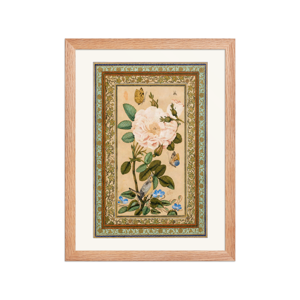 Gul-o Bulbul — A Bird in a Rose Bush | Restored Qajar Painting — view 2