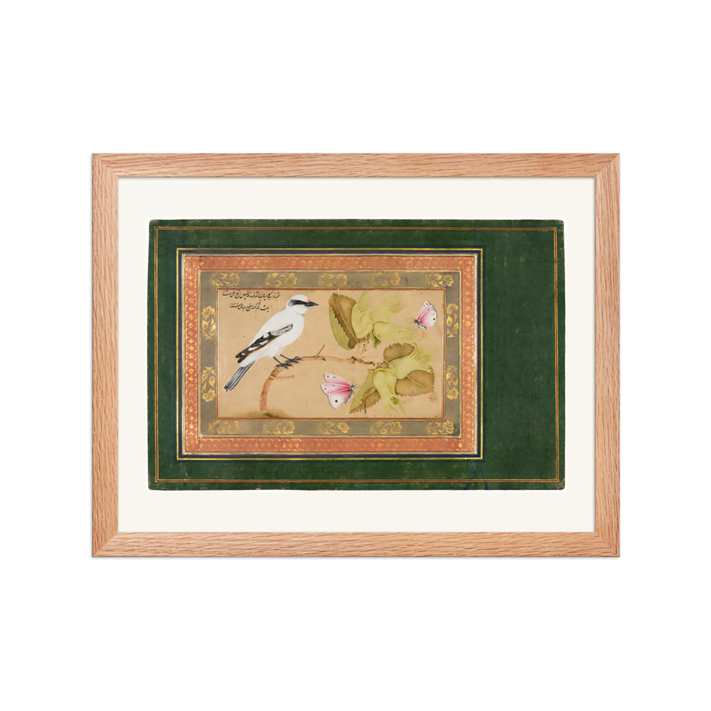 Bird on a Flowering Shrub — Isfahan, 1651 | Restored Persian Wall Art — view 2