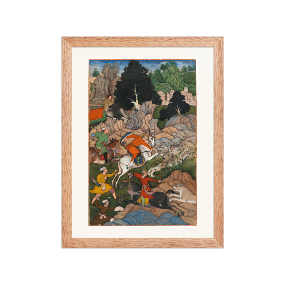 Akbar Hunting — Akbarnama | Restored Mughal Wall Art — view 2
