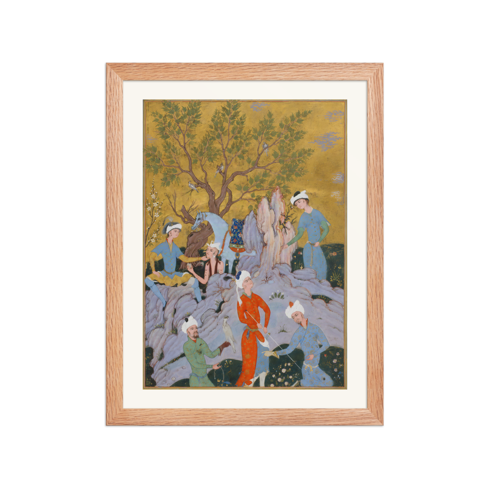A Princely Hawking Party — Qazvin | Restored Persian Wall Art — view 2