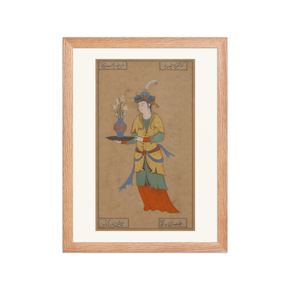 Woman with a Vase of Lilies — Safavid Iran | Restored Persian Wall Art — view 2