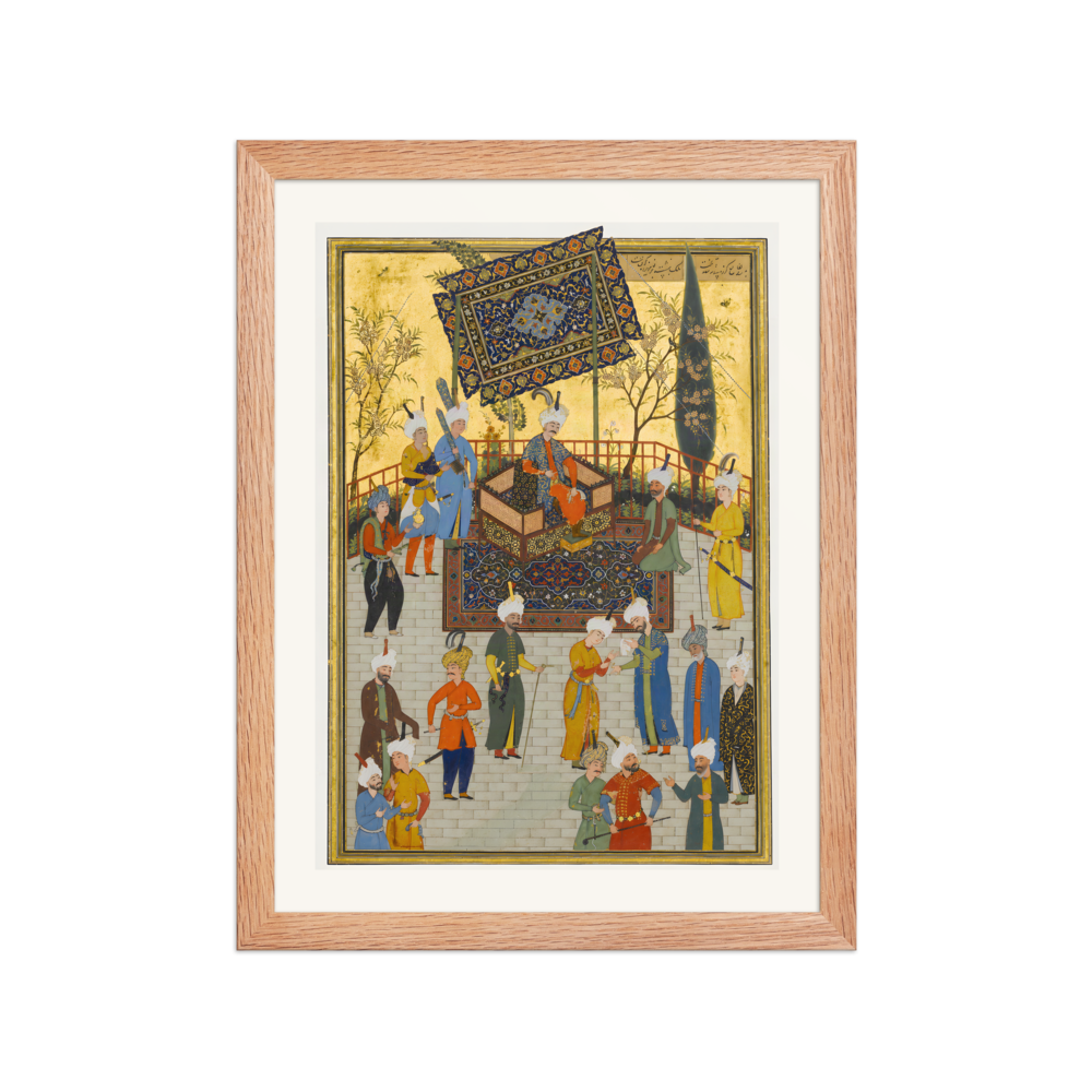 Khusrau Enthroned — Khamsa of Nizami, Herat | Restored Persian Wall Art — view 2