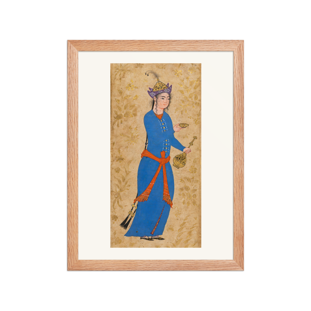 Princess with Wine Bottle and Cup — Safavid Iran | Restored Persian Wall Art — view 2