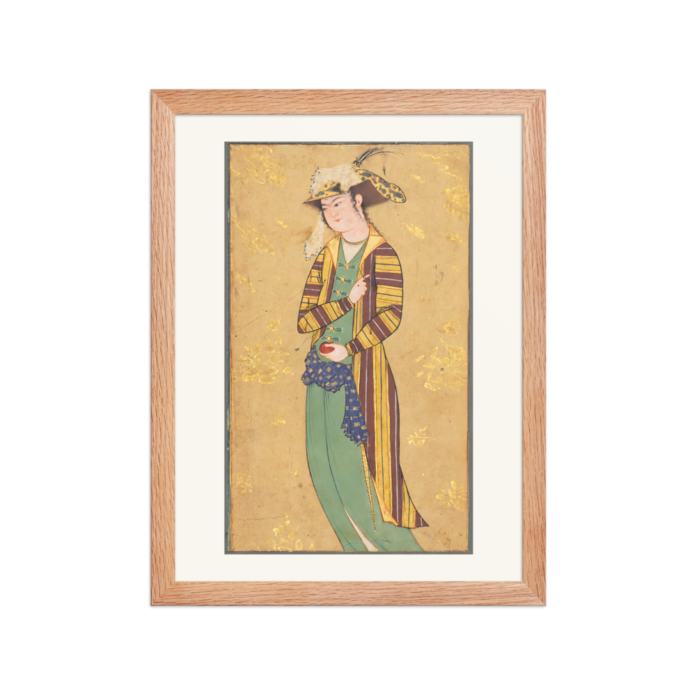 Youth Holding a Pomegranate — Isfahan | Restored Persian Wall Art — view 2