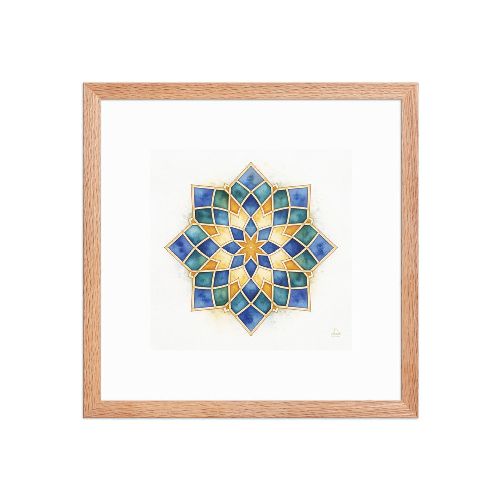 Islamic Geometric Star Pattern Canvas | Mughal Sacred Geometry Wall Art in Sapphire Blue, Teal & Gold — view 5