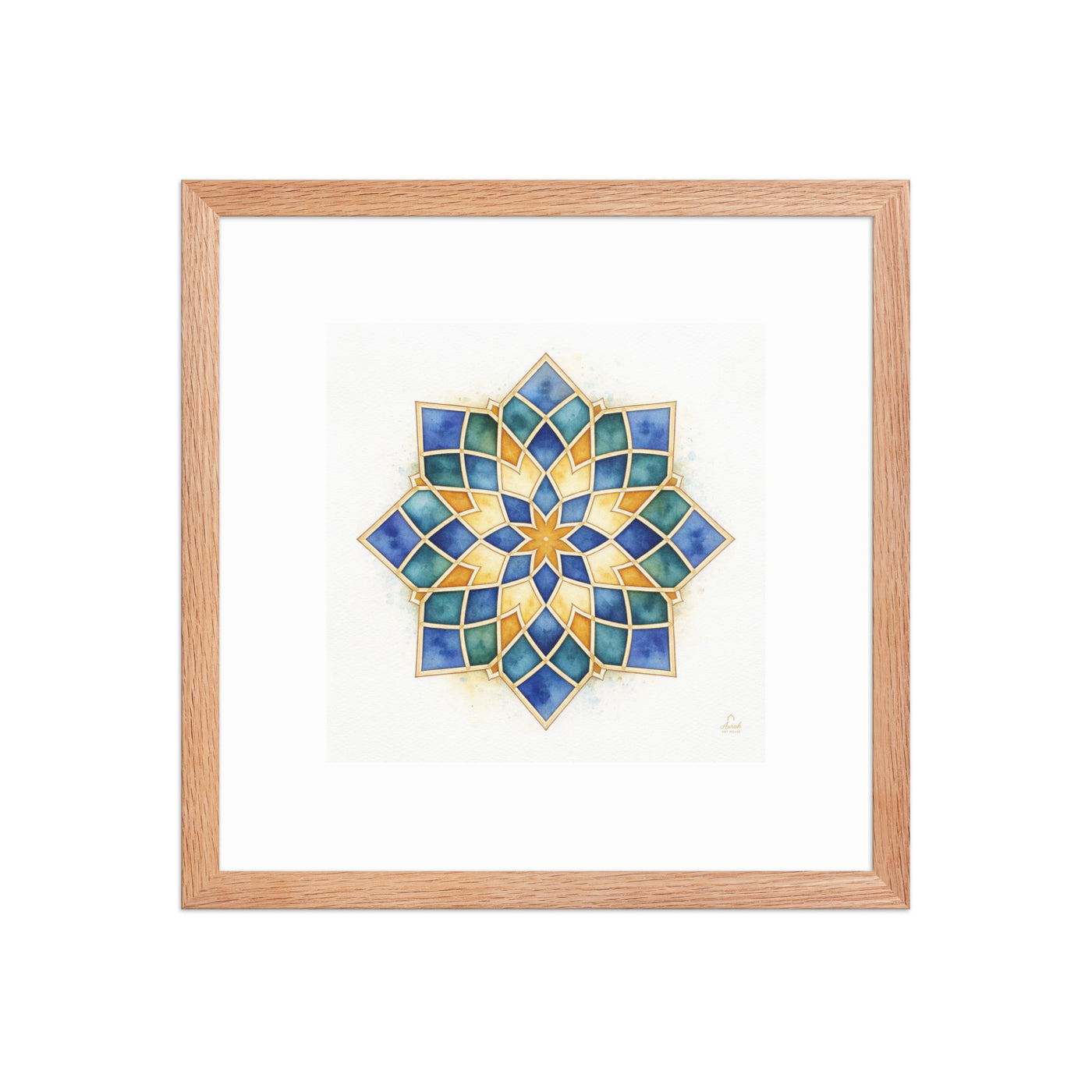 Islamic Geometric Star Pattern Canvas | Mughal Sacred Geometry Wall Art in Sapphire Blue, Teal & Gold — view 5
