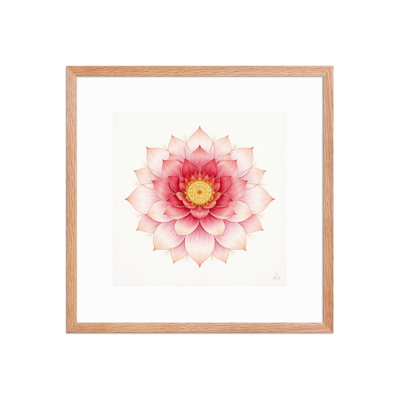 Rosette of Noor – Mughal Lotus Mandala Canvas in Pink and Gold — view 2