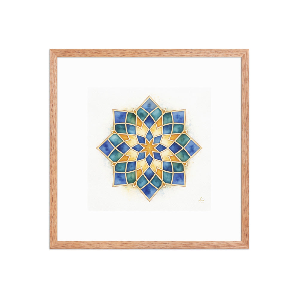Islamic Geometric Star Pattern Canvas | Mughal Sacred Geometry Wall Art in Sapphire Blue, Teal & Gold — view 8