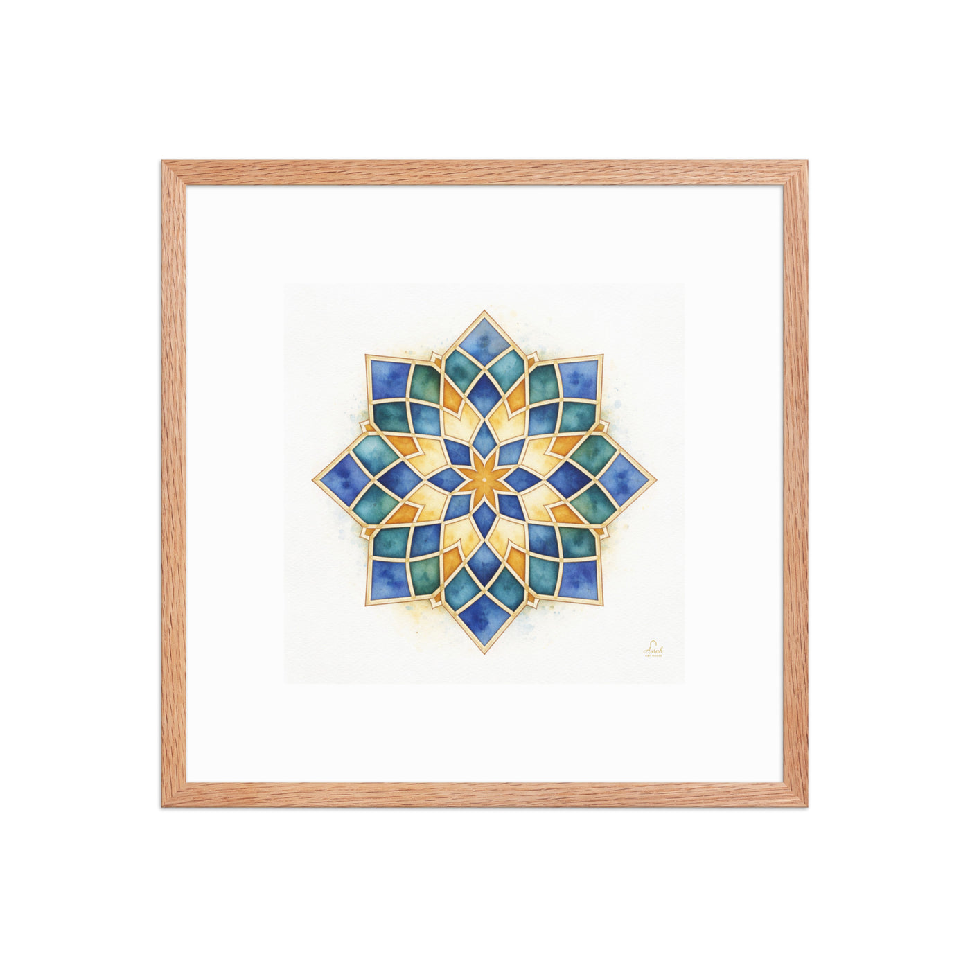Islamic Geometric Star Pattern Canvas | Mughal Sacred Geometry Wall Art in Sapphire Blue, Teal & Gold — view 8