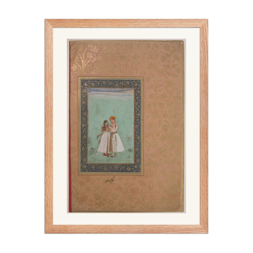 Shah Shuja with a Beloved — Shah Jahan Album Folio | Restored Mughal Wall Art — view 3