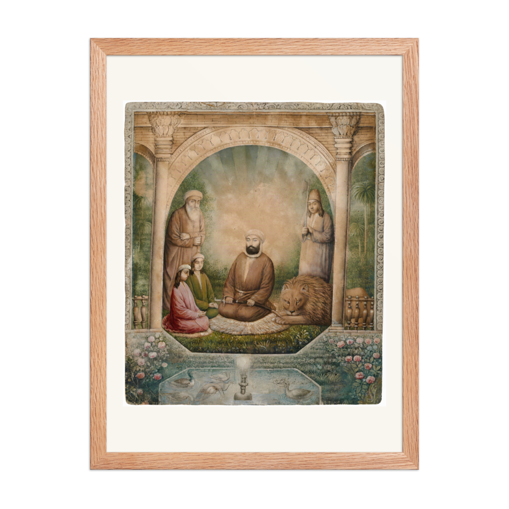 A Sufi Assembly with a Lion | Restored Qajar Painting — view 5