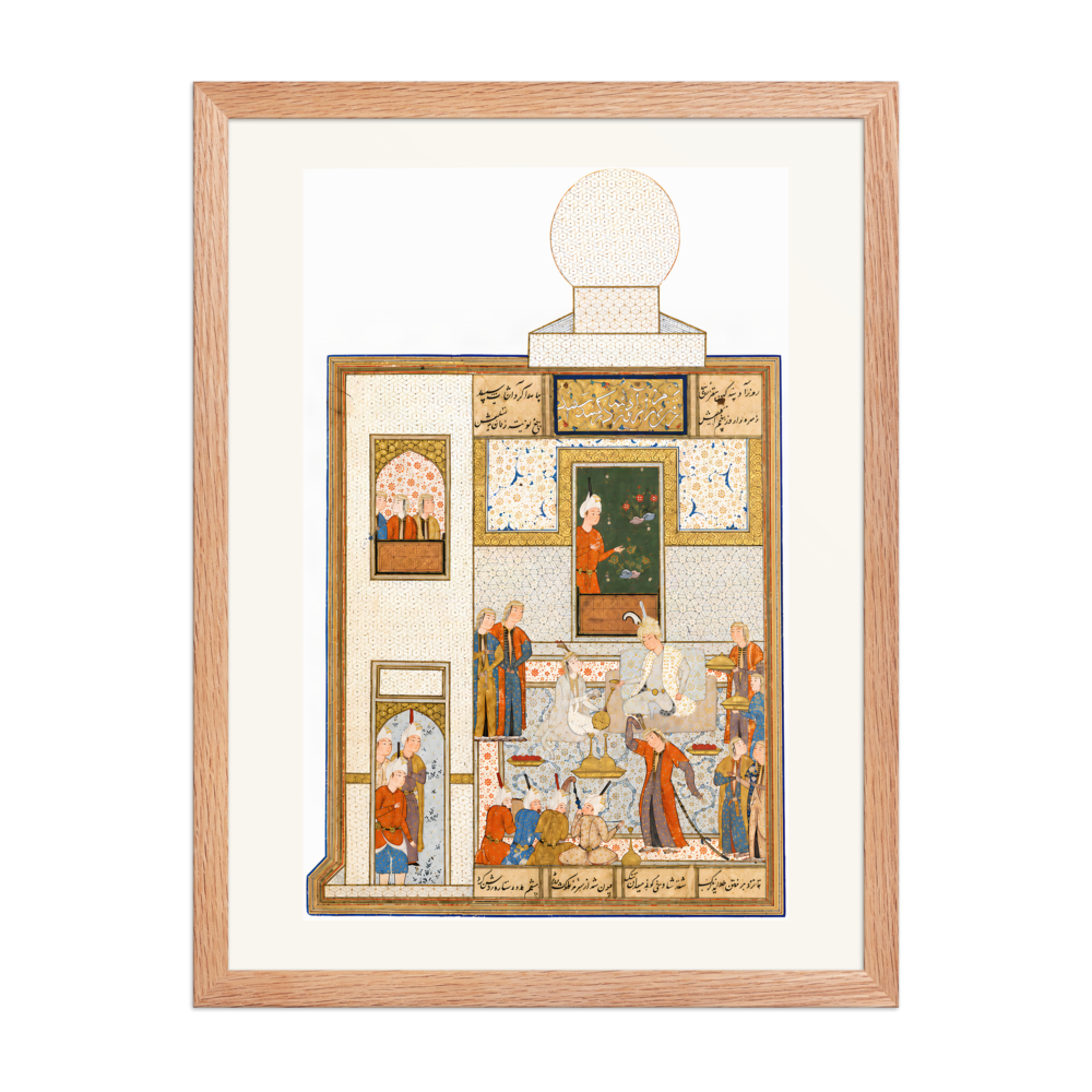 Bahram Visits the White Domed Pavilion — Khamsa of Nizami | Restored Persian Wall Art — view 5