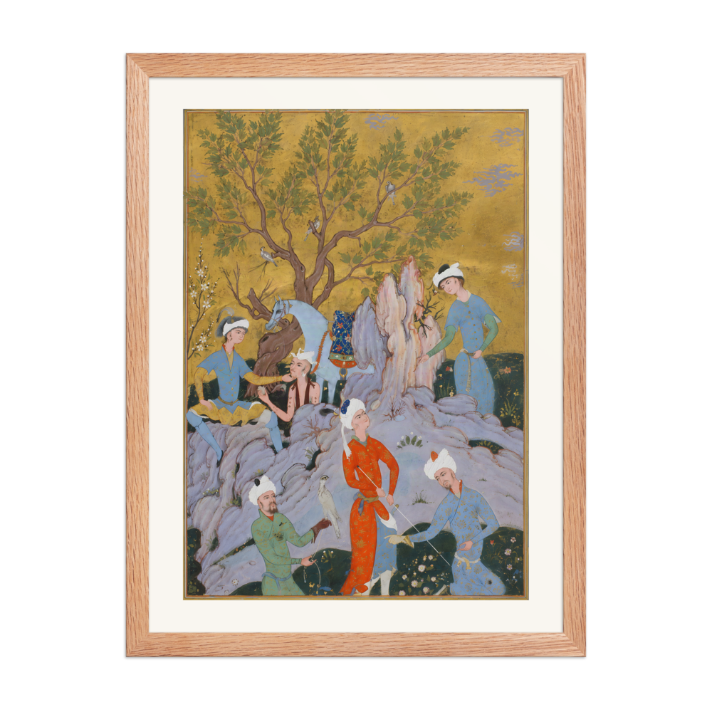 A Princely Hawking Party — Qazvin | Restored Persian Wall Art — view 5