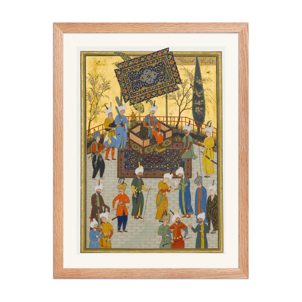 Khusrau Enthroned — Khamsa of Nizami, Herat | Restored Persian Wall Art — view 5